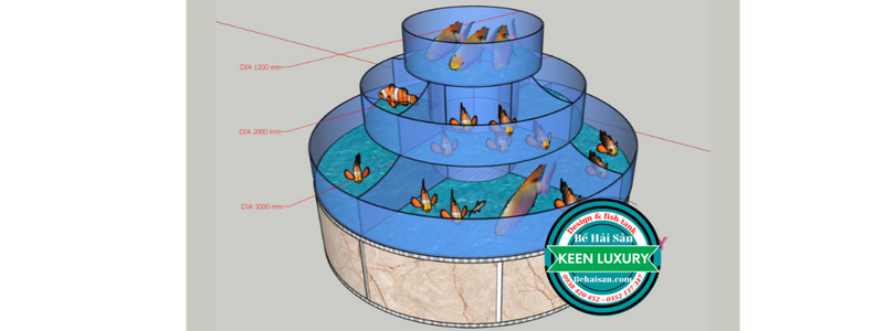 mẫu hồ bể hải sản 3 tầng hình tròn 4 ngăn
